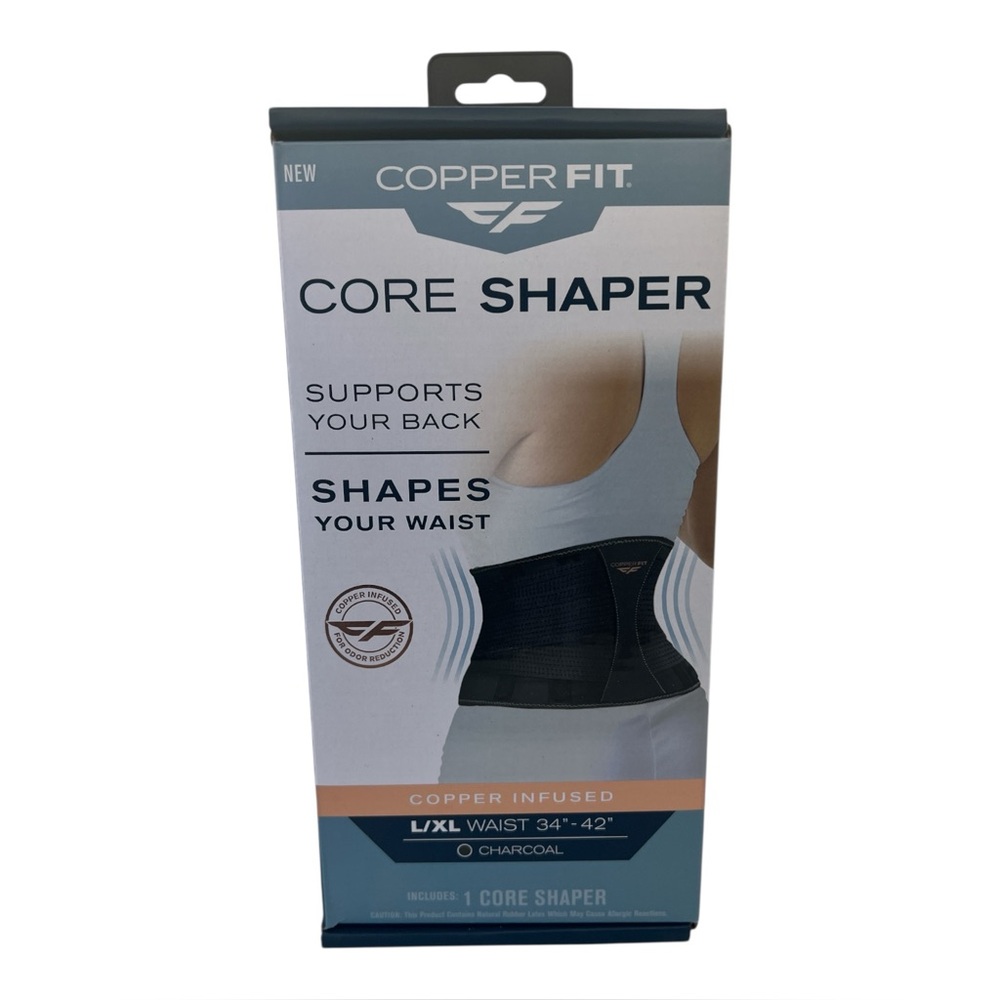 New Copper Fit Core Shaper Supports Back/Shapes waist L/XL‎ 34”-42” Charcoal NIB